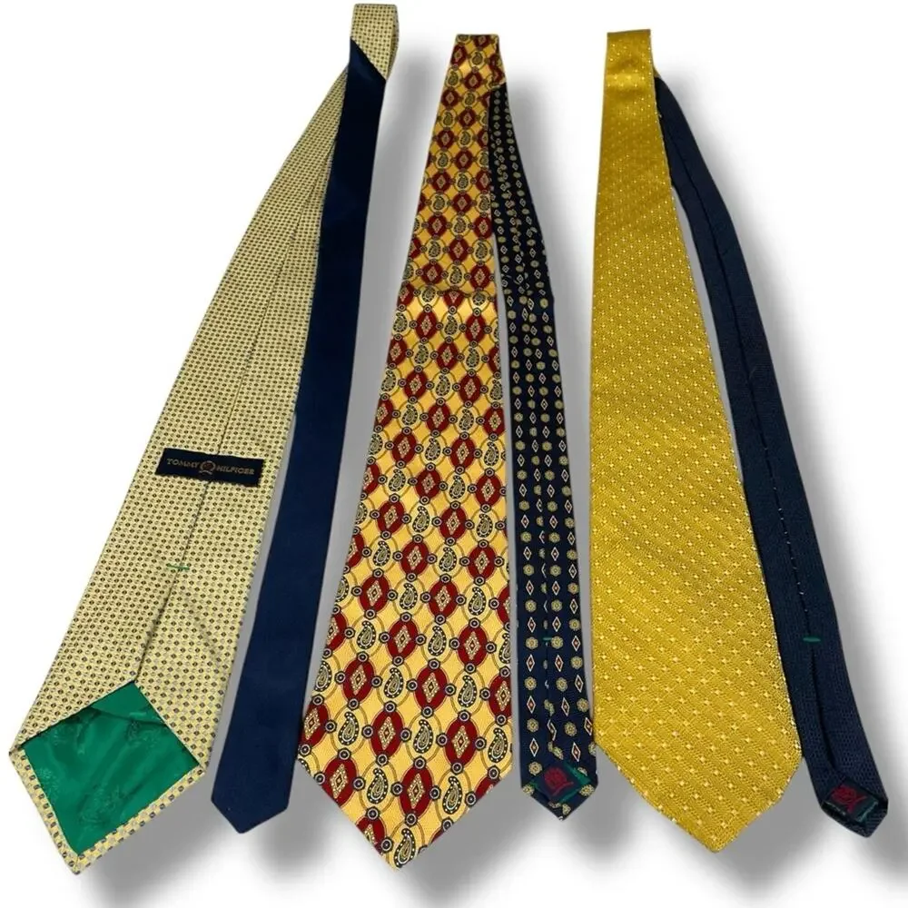 Vintage Tommy Hilfiger Yellow gold and blue set of 3 Patterned Ties
